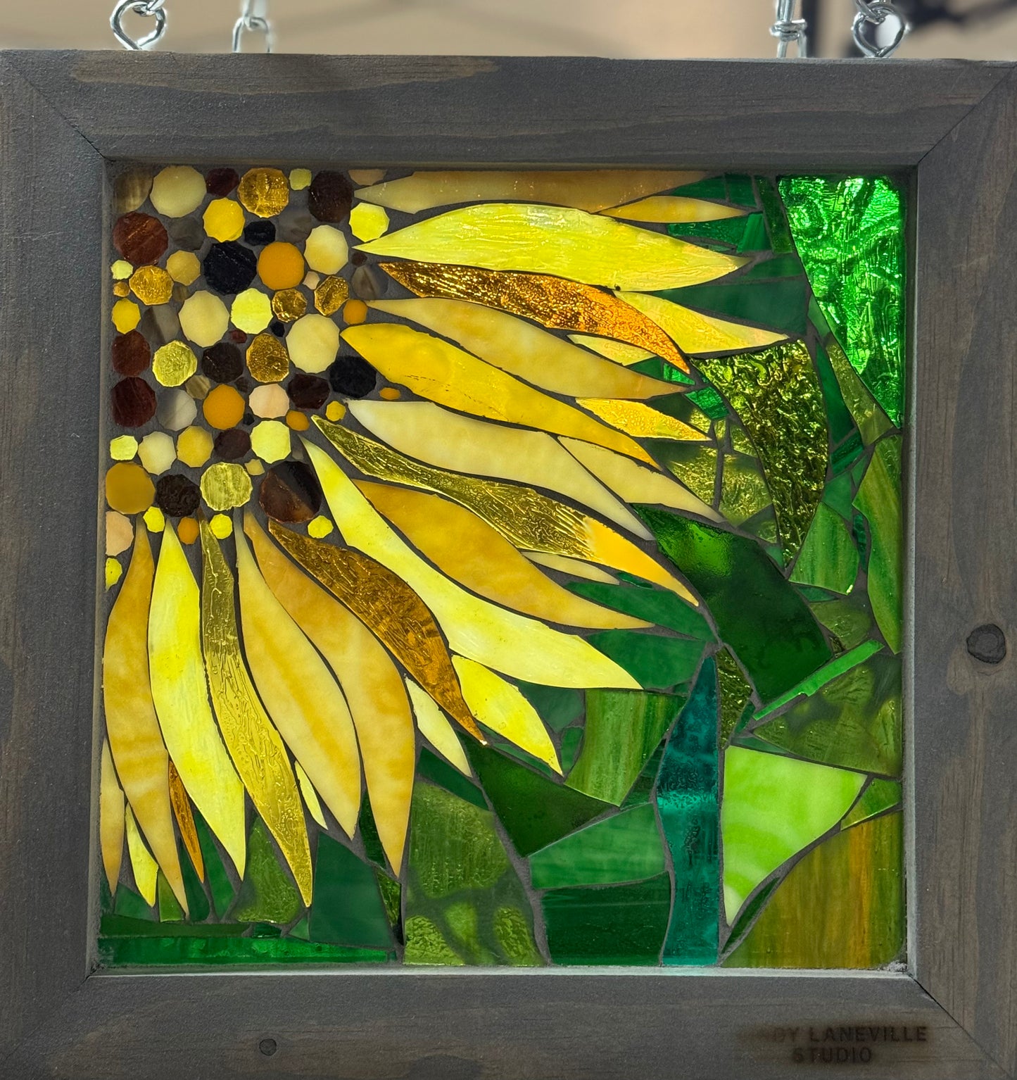 Cindy Laneville - Mosaic Artist Window Sunflower Burst - Original Glass Mosaic Artwork
Handmade stained glass mosaic art by artist Cindy Laneville