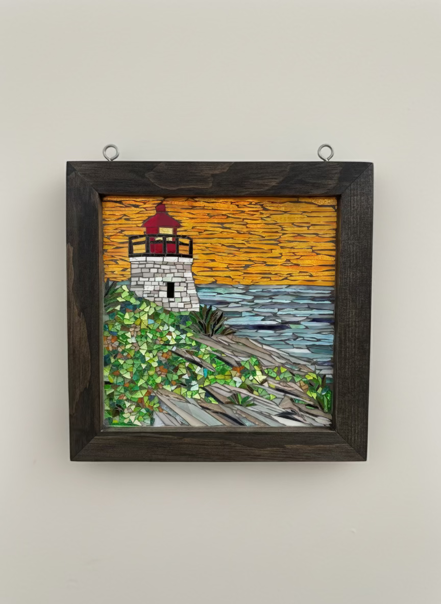 Cindy Laneville - Mosaic Artist Window Sunset Watch - Original Glass Mosaic Artwork
Handmade stained glass mosaic art by artist Cindy Laneville