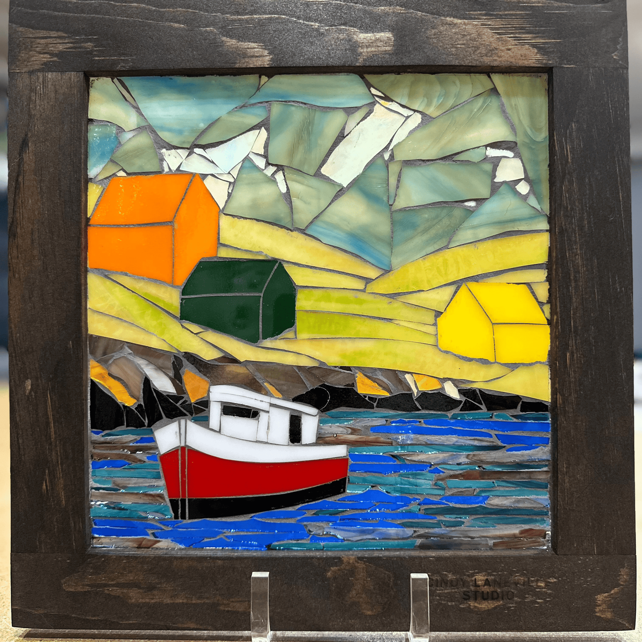 Cindy Laneville - Mosaic Artist Window Tugboat along the Shoreline