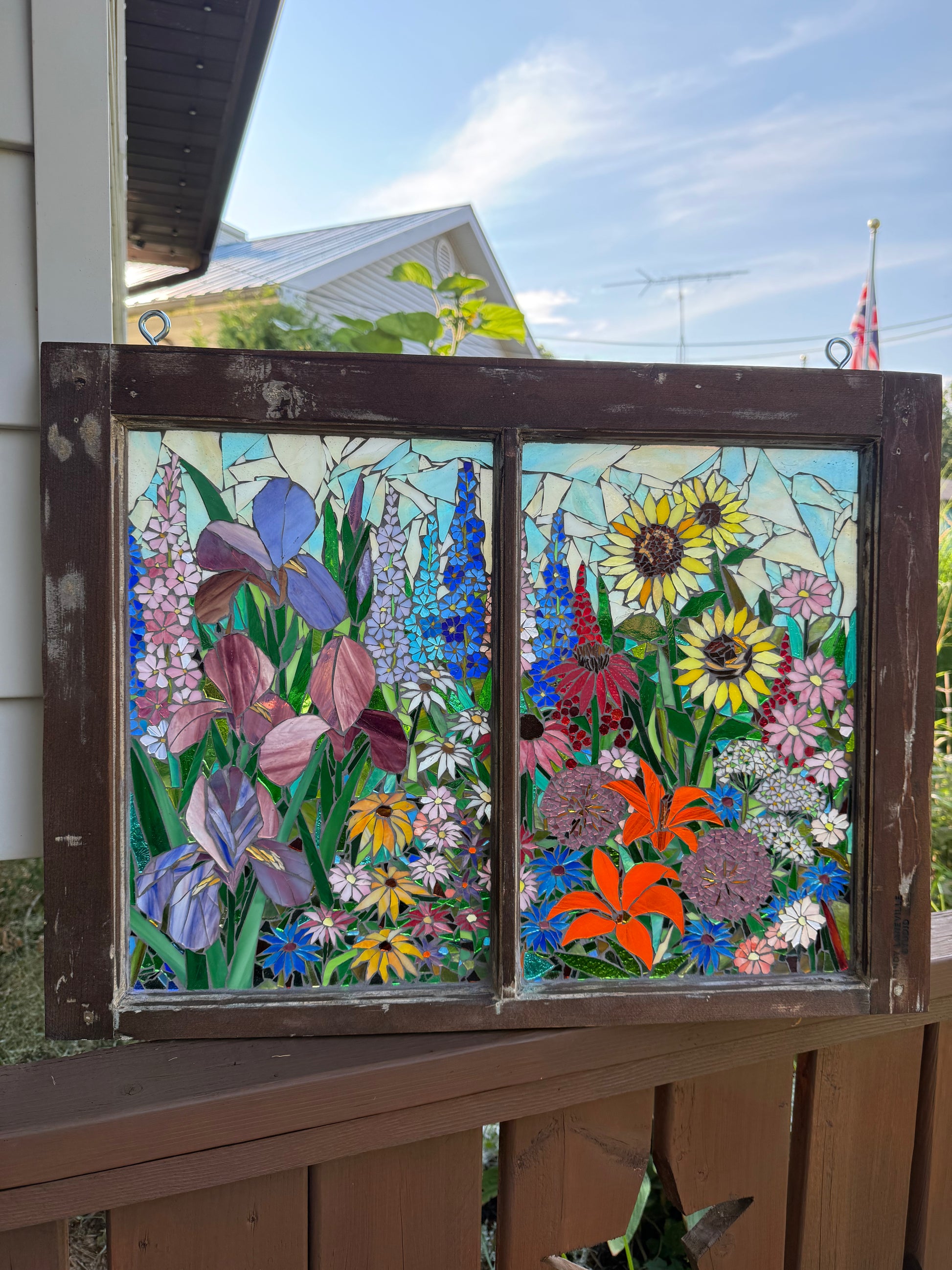 Cindy Laneville - Mosaic Artist windows Garden in Full Bloom - Stained Glass Mosaic Window