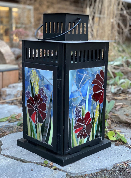 Cindy Laneville - Mosaic Artist Assorted flowers-large lantern