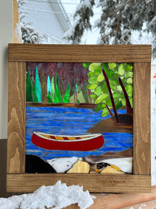 Cindy Laneville - Mosaic Artist Crimson Canoe: A Stained Glass Landscape