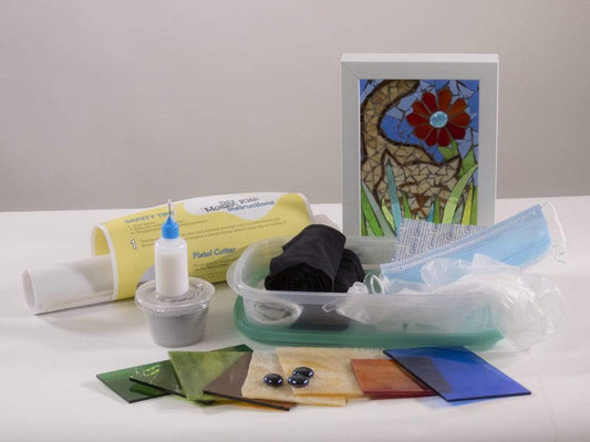 Cindy Laneville - Mosaic Artist kits Whimsical Cat with Flower DIY Mosaic Kit - Tools Not Included